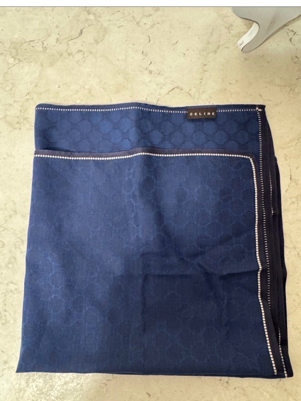 Celine Navy Blue Logo Jacquard Scarf with Contrast Trim